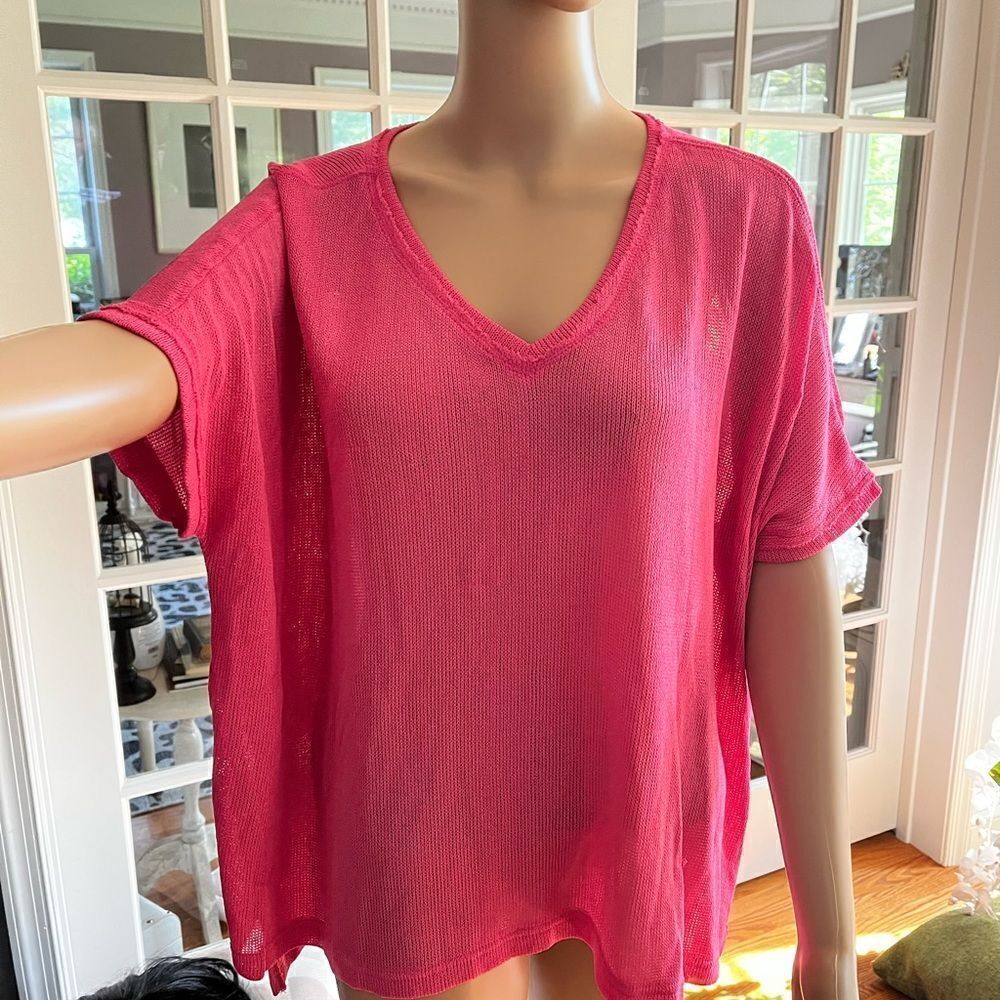 She + Sky Hot Pink Knit V-Neck Top szโS NWT